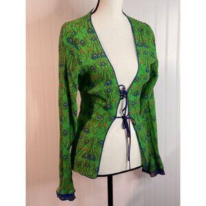 Urban Outfitters Green Floral Long Sleeve Wrap Top Rayon Womens S